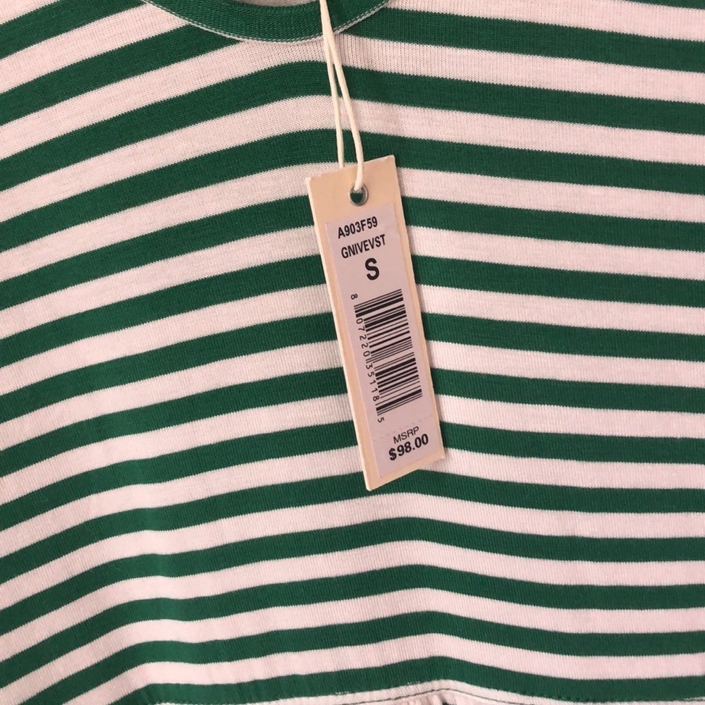 NWT Max Studio Ruffle Cap Sleeve Tiered Jersey Babydoll Dress Green Stripe - Picture 6 of 8